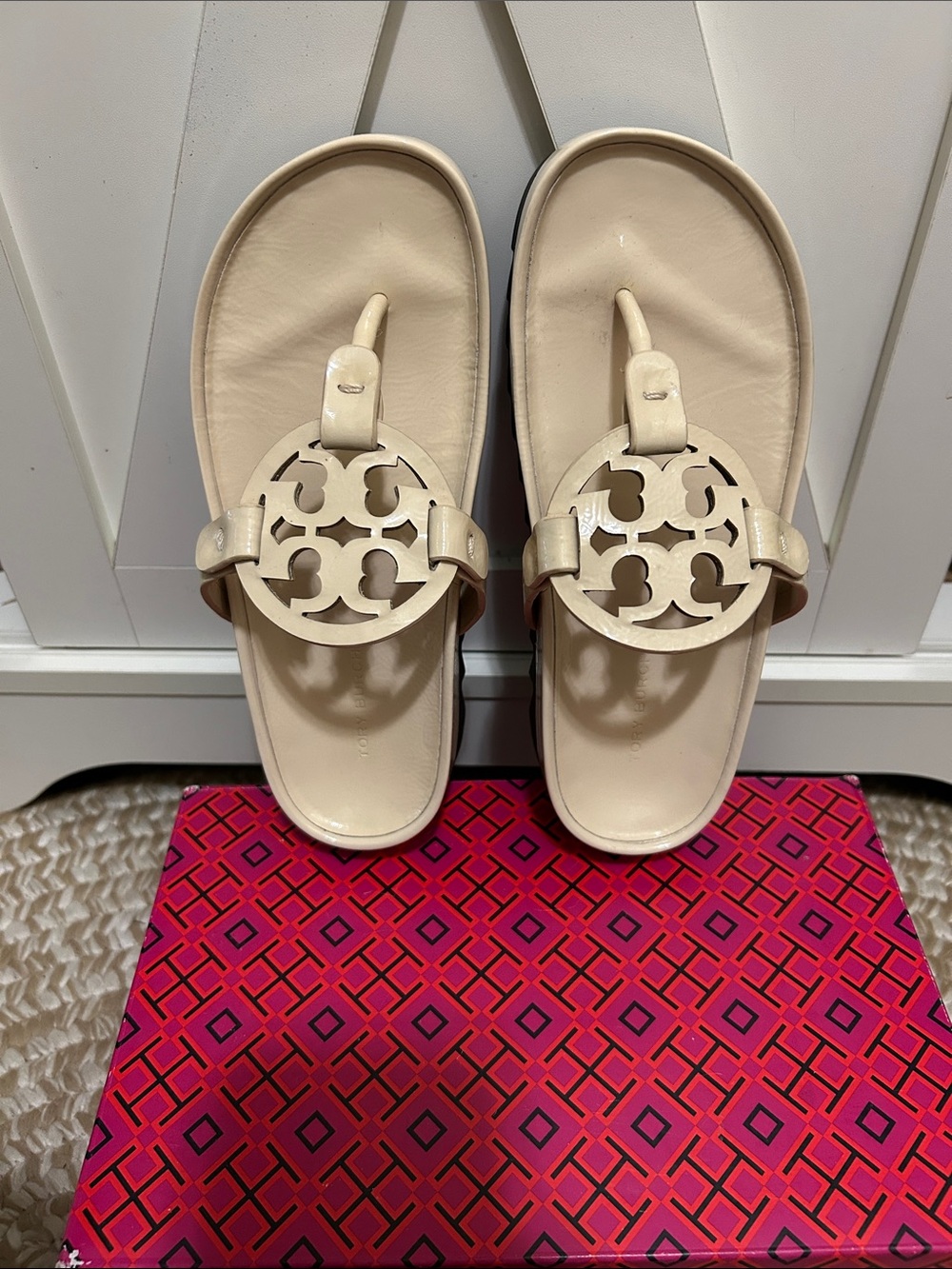 Tory Burch Cream Logo Thong Sandals